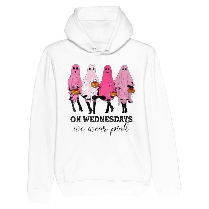 On Wednesday We Wear Pink Cute Ghost Halloween Breast Cancer T-shirt