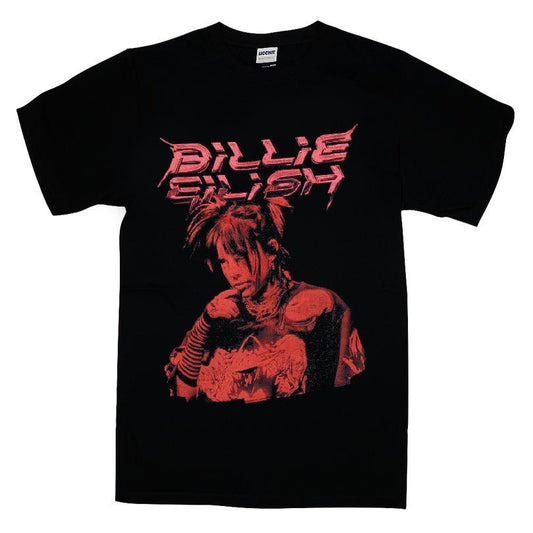 Billie Eilish Red Portrait Boyfriend Fit Girls T-shirt