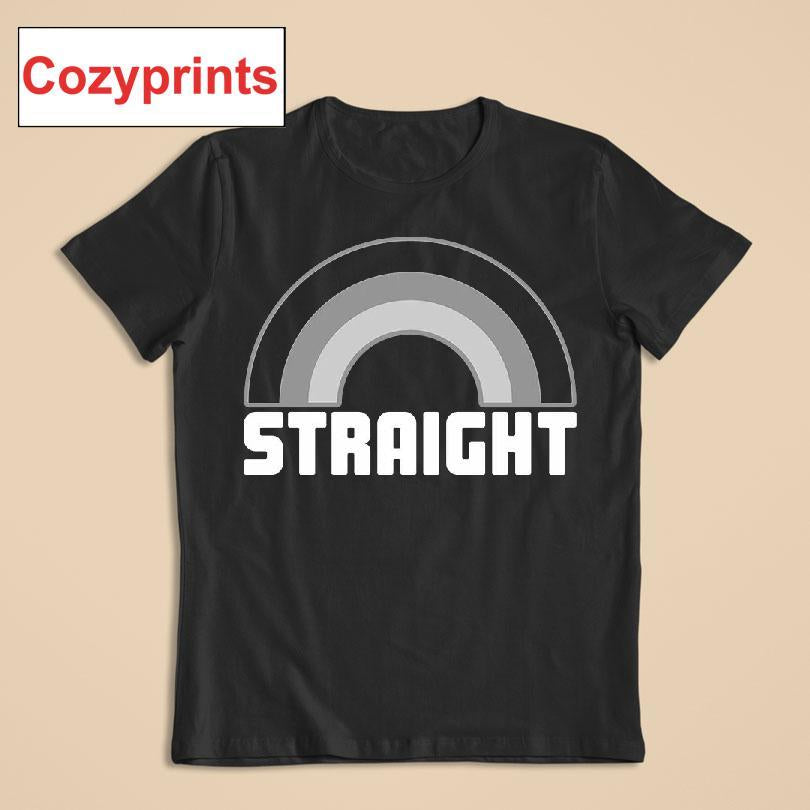 Straight T-Shirt Black and White Rainbow Design