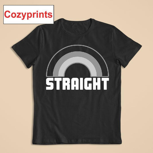 Straight T-Shirt Black and White Rainbow Design
