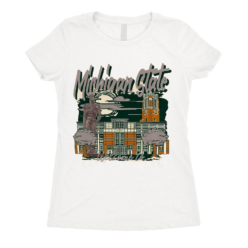 Michigan State Spartans East Lansing Hand-drawn Campus Stack T-shirt