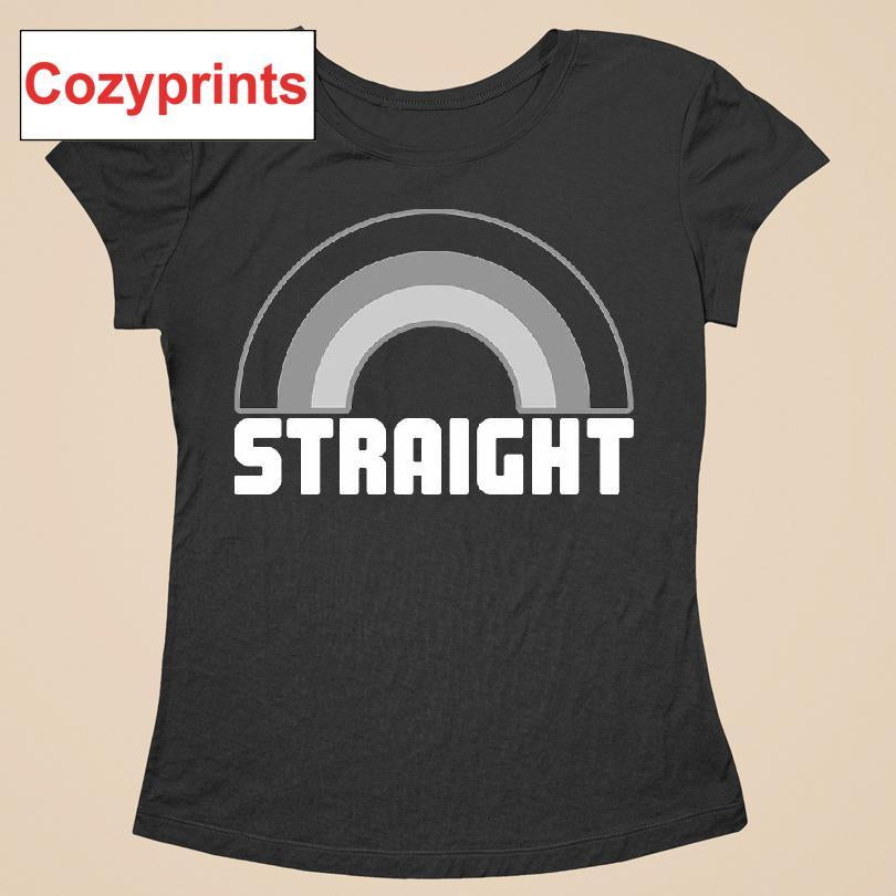 Straight T-Shirt Black and White Rainbow Design