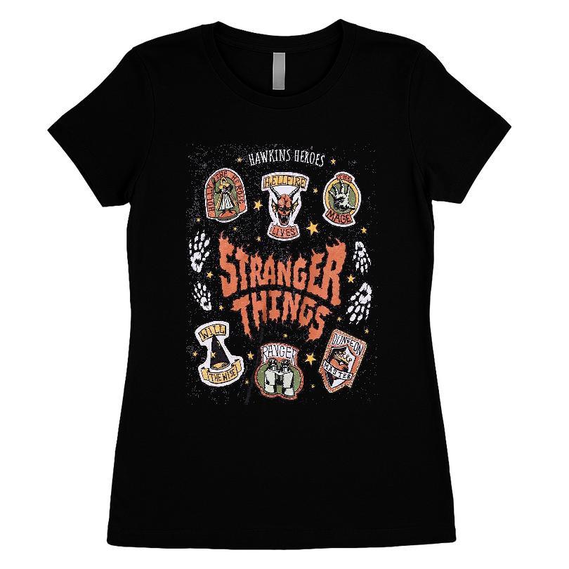 Stranger Things Badge Icons Dark Wash T-shirt