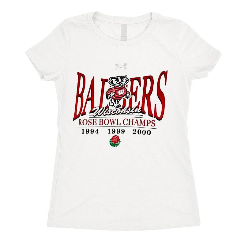 Under Armour Wisconsin Badgers White Mascot Rose Bowl Champs T-shirt